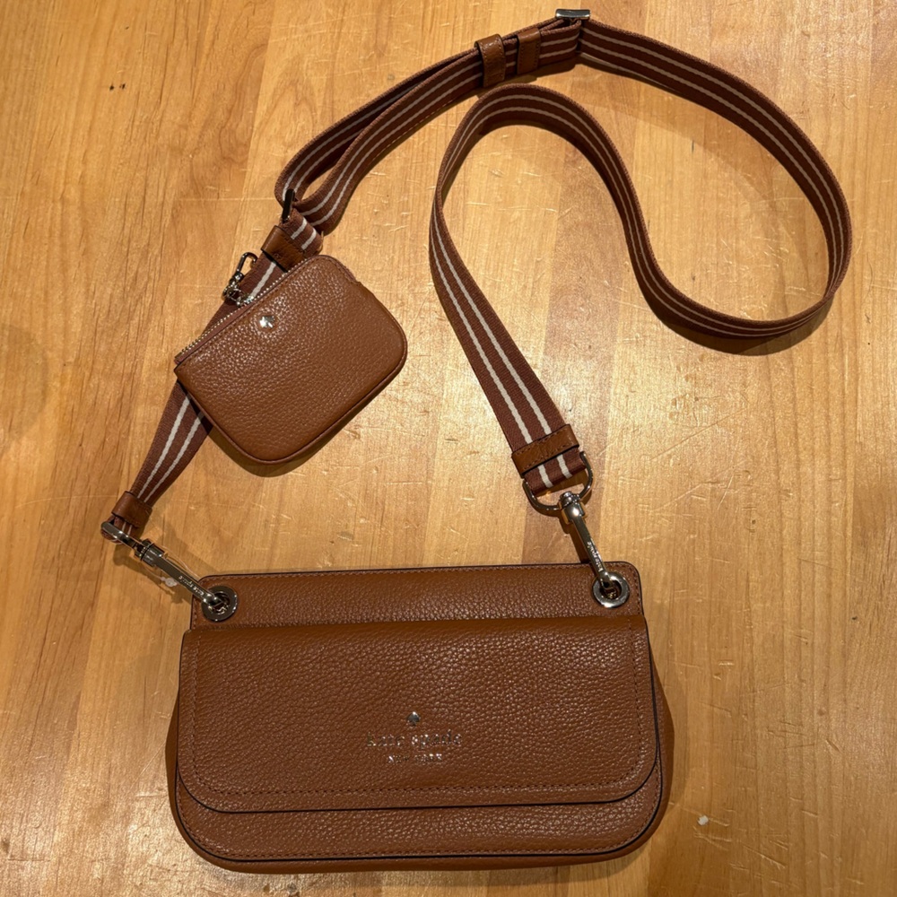 Kate Spade Brown Leather Crossbody Bag with Adjustable Strap